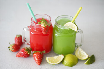 Strawberry juice and kiwi and green lime juice smoothie