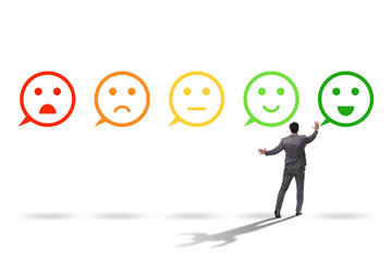 Illustration of customer feedback with faces and businessman