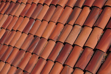Close-up view of a Spanish style red tile roof