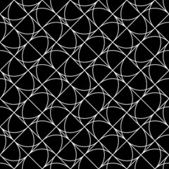 Fototapeta premium Grid motif. Modern mosaic ornament with repeated figures. Repeat shapes background. Seamless surface pattern design with polygons. Grill wallpaper. Crossed diagonal lines and curves. Vector artwork.