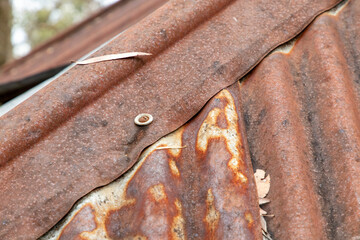 Photograph of an old and damaged rusty roof on a shelter in The Blue Mountains in Australia