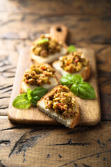 Homemade bruschetta with olive tapenade