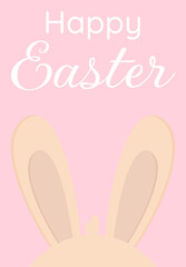 Cute Easter bunny ears. Holiday banner, flyer or greeting card. Happy Easter bunny on a pink background. 