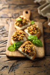 Homemade bruschetta with olive tapenade