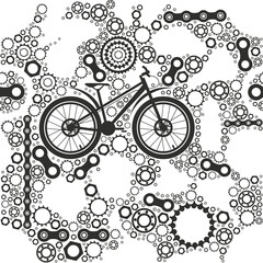 Bicycles.  Seamless pattern. Bicycle parts of bolts, nuts, stars for services, repair shops. Vector  image.