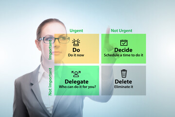 Businesswoman using eisenhower matrix for her priorities