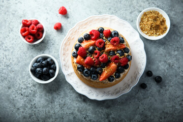 Homemade berry cake with cream filling