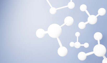 3d render of simple chemical bond in side cell or molecules. The associated of atoms, ions, bond and molecules. Liquid drop bubble background. Covalent bond. Biochemical interaction.