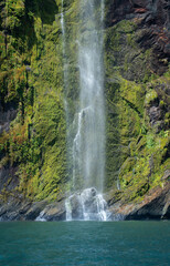 Fototapeta na wymiar Waterfall in Milford Sound in the Fiordland National Park in the South Island of New Zealand