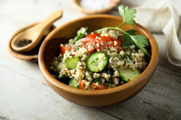 Homemade vegetable salad with quinoa