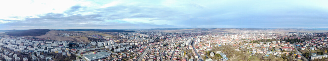 panoramic landscape with the city of Targu Mures - Romania seen from above