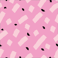 Abstract seamless texture with paint strokes in pink and black. Creative vector pattern.