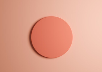 3D illustration of a pastel orange circle podium or stand top view flat lay product display minimal, simple light orange salmon pink background with copy space for text 