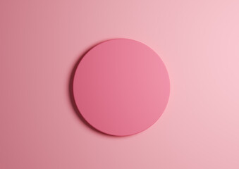 3D illustration of a bright pink circle podium or stand top view flat lay product display minimal, simple pastel, light pink background with copy space for text 