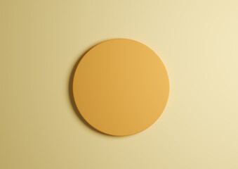3D illustration of a yellow circle podium or stand top view flat lay product display minimal, simple white or light gray background with copy space for text 