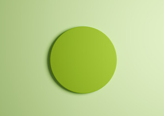 3D illustration of a lime green circle podium or stand top view flat lay product display minimal, simple light, pastel green background with copy space for text 