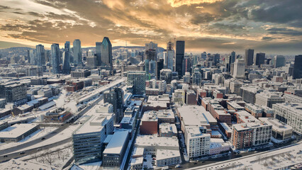 View on Montreal City downtown building in winter