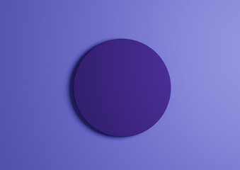 3D illustration of a dark purple circle podium or stand top view flat lay product display minimal, simple bright purple background with copy space for text 