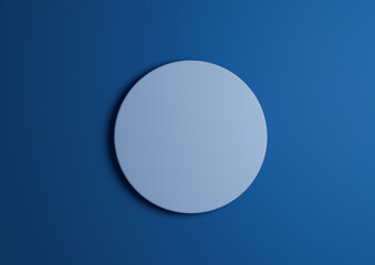 3D illustration of a light, pastel blue circle podium or stand top view flat lay product display minimal, simple dark bright blue background with copy space for text 