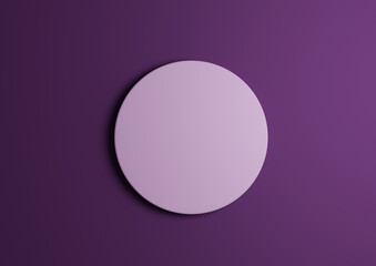 3D illustration of a light, pastel, purple circle podium or stand top view flat lay product display minimal, simple bright, dark purple background with copy space for text 