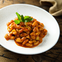 Homemade vegan bean ragout with parsley