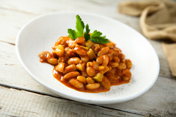 Homemade vegan bean ragout with parsley