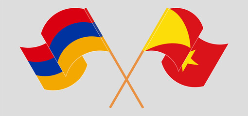 Crossed and waving flags of Armenia and Tigray