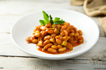 Homemade vegan bean ragout with parsley