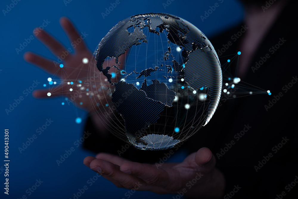 Poster Global world network and telecommunication on earth and IoT. Elements