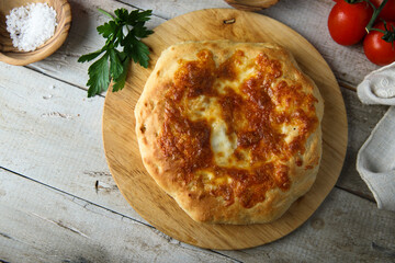 Traditional cheese pie or pizza