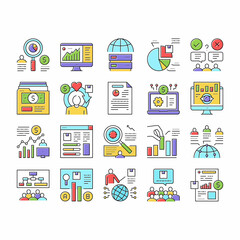Market Research And Analysis Icons Set Vector .