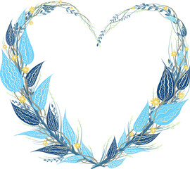 Wreath in the shape of a heart. Vector illustration. Leaves, plants