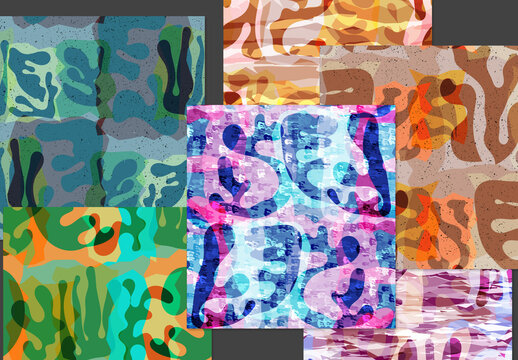 Seamless Pattern Set with Textured Matisse Shapes