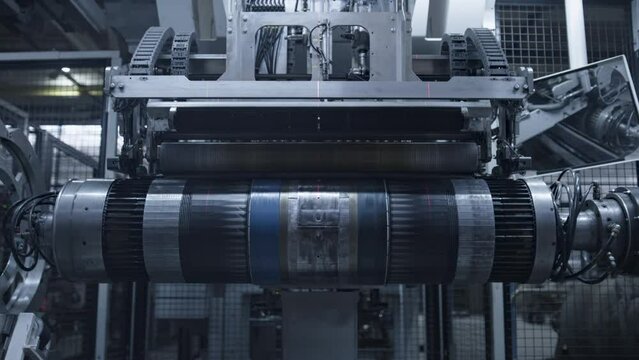 Technological tyre manufacturing machine making new rubber production in factory
