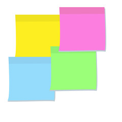 A set of four colorful note paper stickers. Colored templates for notes.