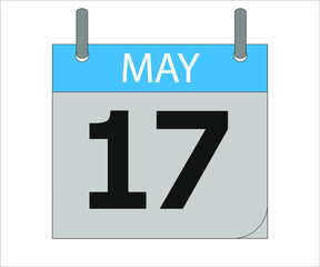 May 17st. Calendar icon. Month, date, year, holidays, week and weekend.