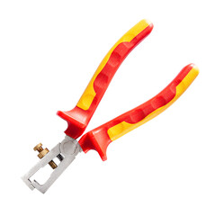Construction Electric Tools Wire Strippers With Insulated Red Handles Isolated On White