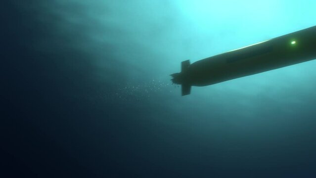 Autonomous underwater vehicle (AUV) rover-drone travelling under water surface to survey offshore pipeline (3d illustration)
