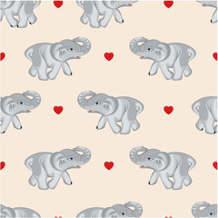 seamless pattern with elephants and hearts, cartoon. Perfect for fabric,textile. Creative background