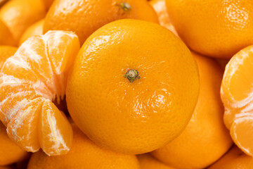 A close-up image of citrus reticulated or local, called tangerines. Macro. Selective focus