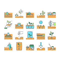 Sowing Agricultural Collection Icons Set Vector .