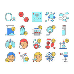 Oxygen O2 Chemical Collection Icons Set Vector .