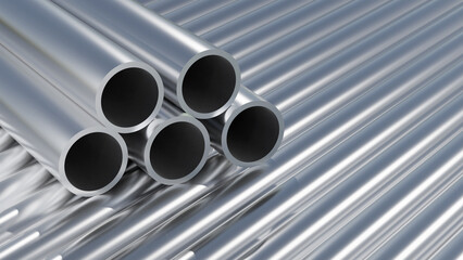 Group, set of simple new high quality shiny galvanized stainless steel metal aluminium alloy pipes...