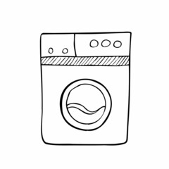 Doodle Washing Machine Icon. Vector laundry sketch