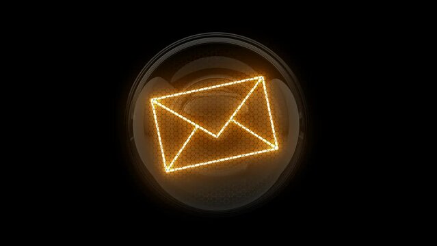 Postal envelope. Spam. Spam button. Loop reveal. Nixie tube indicator. Gas discharge indicators and lamps. 3D. 3D Rendering
