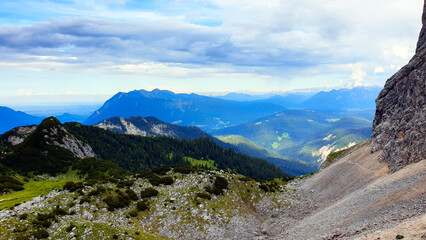 Obraz premium Berg Hintergrund. Berglandschaft. Wandern in Bayern Alpen, Bavaria, Deutschland, Europe. 