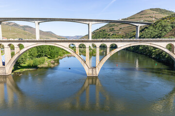 Ponte da Régua and Ponte Miguel Torga bridges over Douro river at Peso da Régua, district of Vila Real, Portugal