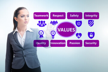 Businesswoman in the corporate values concept