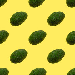 Hass avocado in a seamless repeat pattern with a yellow background