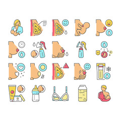 Breastfeeding Baby Collection Icons Set Vector .